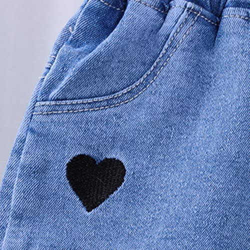 Venjoe Baby Girls Partten Embroidery Denim Shorty Shorts Summer Elastic Waist Bottoms Hot Pants Heart 2-3 Years