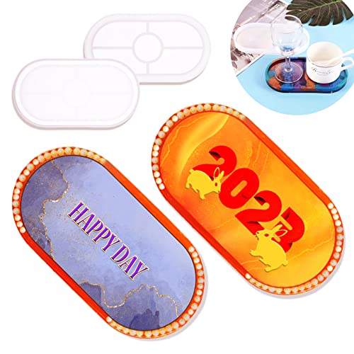 2Pcs DIY Resin Tray Mold,Oval Silicone Coaster Mold, Resin Casting Silicone Mold for Craft Jewelry Storage, Office Home Decoration Supplies Ideal Present (M)