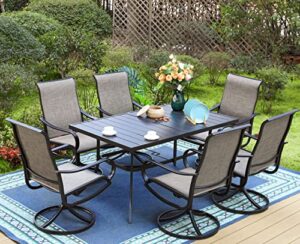 sophia & william patio dining set 7 pieces outdoor patio set for 6, swivel chairs textilene and metal dining table patio furniture all weather for lawn garden backyard pool