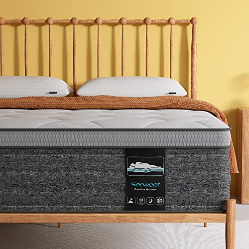 Serweet 8 Inch Memory Foam Hybrid Full Mattress - 5-Zone Pocket Innersprings for Motion Isolation -Heavier Coils for Durable Support -Medium Firm -Fiberglass-Free -Made in North America