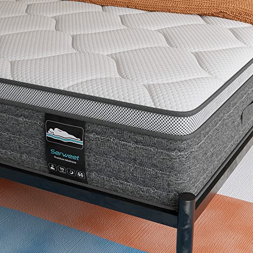 Serweet 8 Inch Memory Foam Hybrid Full Mattress - 5-Zone Pocket Innersprings for Motion Isolation -Heavier Coils for Durable Support -Medium Firm -Fiberglass-Free -Made in North America