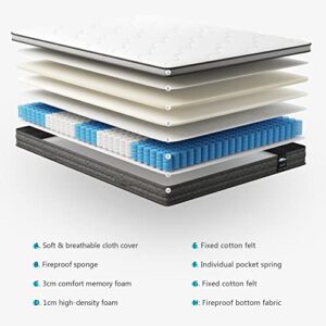 Serweet 8 Inch Memory Foam Hybrid Full Mattress - 5-Zone Pocket Innersprings for Motion Isolation -Heavier Coils for Durable Support -Medium Firm -Fiberglass-Free -Made in North America