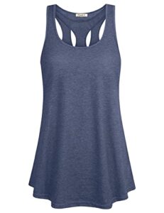 cyanstyle round neck workout tank tops for women casual sleeveless shirts loose fit navy blue small