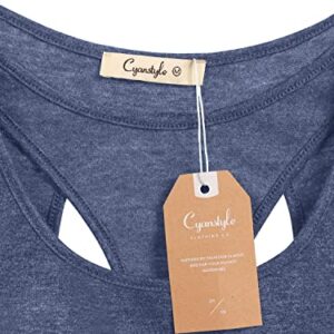 Cyanstyle Round Neck Workout Tank Tops for Women Casual Sleeveless Shirts Loose Fit Navy Blue Small