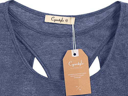 Cyanstyle Round Neck Workout Tank Tops for Women Casual Sleeveless Shirts Loose Fit Navy Blue Small