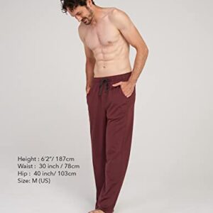 LAPASA Men's Soft Knit Pajama Pants Comfy Sleepwear Loungewear Solid PJ Bottoms with Pockets Nightwear Yoga Meditation M23 Medium (Knit) Burgundy