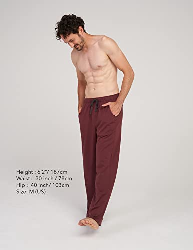 LAPASA Men's Soft Knit Pajama Pants Comfy Sleepwear Loungewear Solid PJ Bottoms with Pockets Nightwear Yoga Meditation M23 Medium (Knit) Burgundy