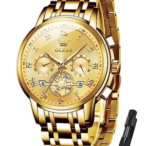 OLEVS Mens Watches Luxury Dress Stainless Steel Chronograph Gold Watches for Men Waterproof Date Analog Quartz Luminous Men's Wrist Watches Relojes para Hombres