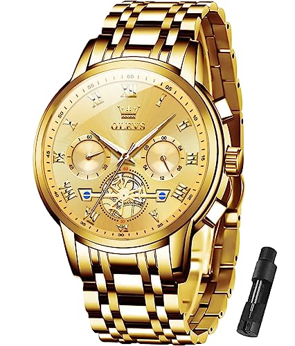 OLEVS Mens Watches Luxury Dress Stainless Steel Chronograph Gold Watches for Men Waterproof Date Analog Quartz Luminous Men's Wrist Watches Relojes para Hombres