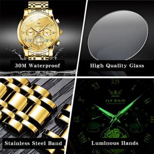 OLEVS Mens Watches Luxury Dress Stainless Steel Chronograph Gold Watches for Men Waterproof Date Analog Quartz Luminous Men's Wrist Watches Relojes para Hombres