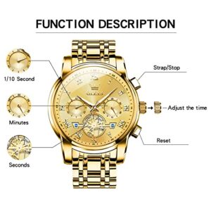 OLEVS Mens Watches Luxury Dress Stainless Steel Chronograph Gold Watches for Men Waterproof Date Analog Quartz Luminous Men's Wrist Watches Relojes para Hombres
