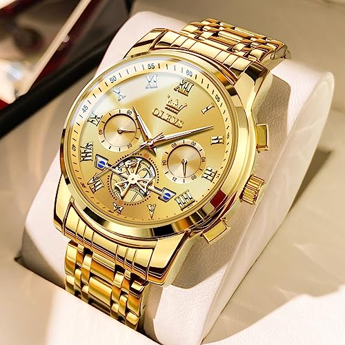 OLEVS Mens Watches Luxury Dress Stainless Steel Chronograph Gold Watches for Men Waterproof Date Analog Quartz Luminous Men's Wrist Watches Relojes para Hombres