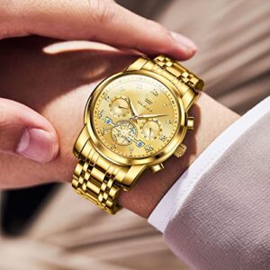 OLEVS Mens Watches Luxury Dress Stainless Steel Chronograph Gold Watches for Men Waterproof Date Analog Quartz Luminous Men's Wrist Watches Relojes para Hombres