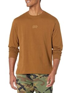 gap mens relaxed fit long sleeve logo t-shirt bright brown