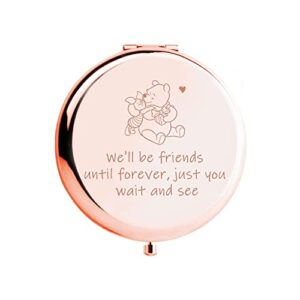 funny little bear we'll be friends until forever travel compact pocket makeup mirror, winnie the pooh engraved compact mirror for sister women best friends girls daughter birthday