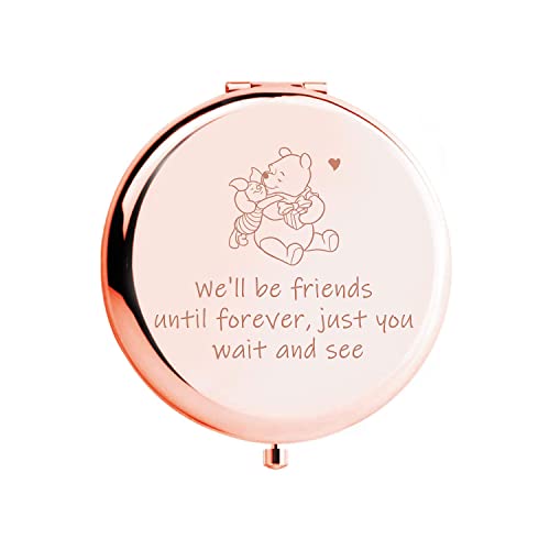 Funny Little Bear We'll be Friends Until Forever Travel Compact Pocket Makeup Mirror, Winnie The Pooh Engraved Compact Mirror for Sister Women Best Friends Girls Daughter Birthday