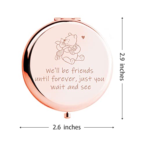 Funny Little Bear We'll be Friends Until Forever Travel Compact Pocket Makeup Mirror, Winnie The Pooh Engraved Compact Mirror for Sister Women Best Friends Girls Daughter Birthday