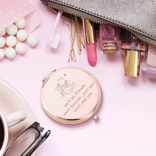 Funny Little Bear We'll be Friends Until Forever Travel Compact Pocket Makeup Mirror, Winnie The Pooh Engraved Compact Mirror for Sister Women Best Friends Girls Daughter Birthday