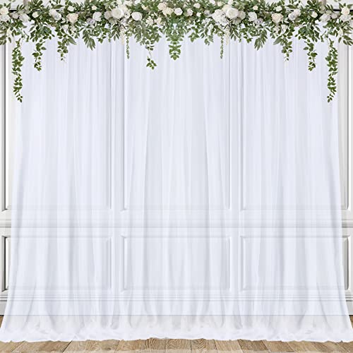 White Drapes Backdrop Decorations - 2 Panels 4.9ftx10ft Sheer Chiffon Curtain Backdrop Drapes Wedding Party Curtain Decoration