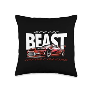 motorsport track racing street race pit clothing import street racer, japanese racing, tuner car themed throw pillow, 16x16, multicolor