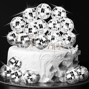 40 pieces disco ball cupcake toppers silver disco ball cake toppers disco ball centerpiece decor 70s disco theme cake decoration for birthday disco theme 70s party (1.18'')