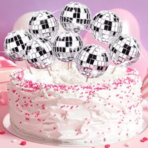 40 Pieces Disco Ball Cupcake Toppers Silver Disco Ball Cake Toppers Disco Ball Centerpiece Decor 70s Disco Theme Cake Decoration for Birthday Disco Theme 70s Party (1.18'')