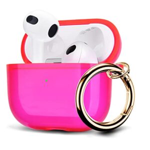 airspo airpods 3 case cover, clear soft tpu protective cover compatible with apple airpods 3rd generation wireless charging case with keychain (neon hot pink)