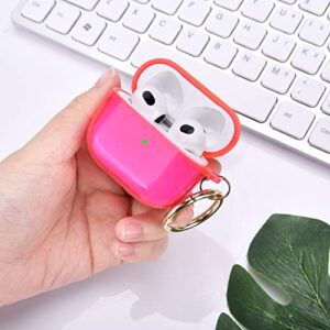 AIRSPO Airpods 3 Case Cover, Clear Soft TPU Protective Cover Compatible with Apple AirPods 3rd Generation Wireless Charging Case with Keychain (Neon Hot Pink)