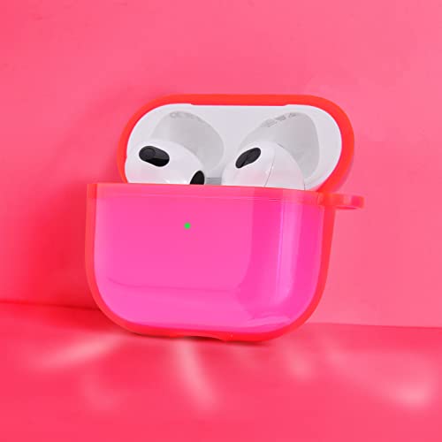 AIRSPO Airpods 3 Case Cover, Clear Soft TPU Protective Cover Compatible with Apple AirPods 3rd Generation Wireless Charging Case with Keychain (Neon Hot Pink)