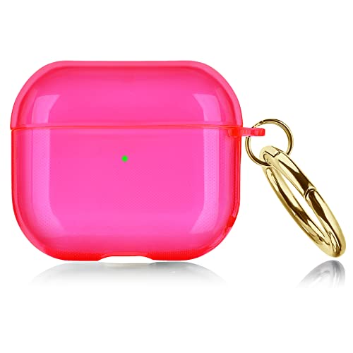 AIRSPO Airpods 3 Case Cover, Clear Soft TPU Protective Cover Compatible with Apple AirPods 3rd Generation Wireless Charging Case with Keychain (Neon Hot Pink)