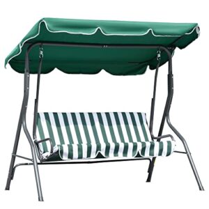outsunny 3-person porch swing with canopy, patio swing chair, outdoor canopy swing bench with adjustable shade, cushion and steel frame, green