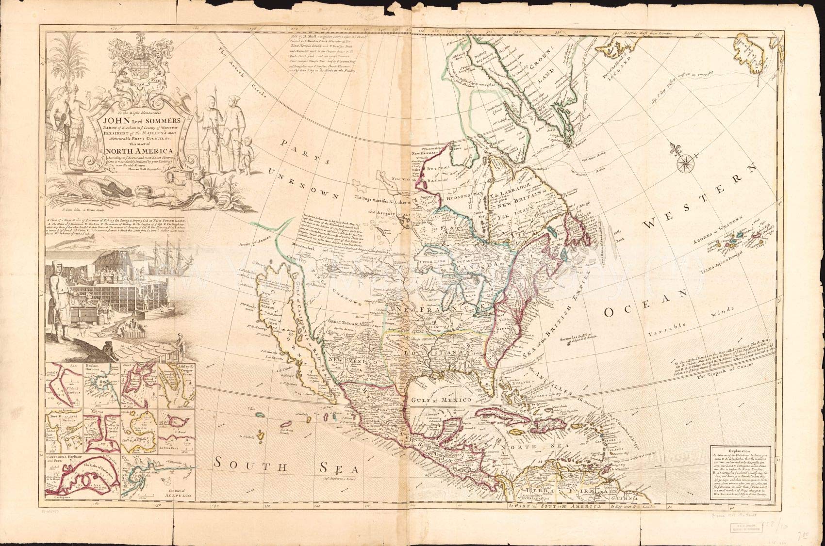 1715 Map| This map of North America, according to ye newest and most exact observations is