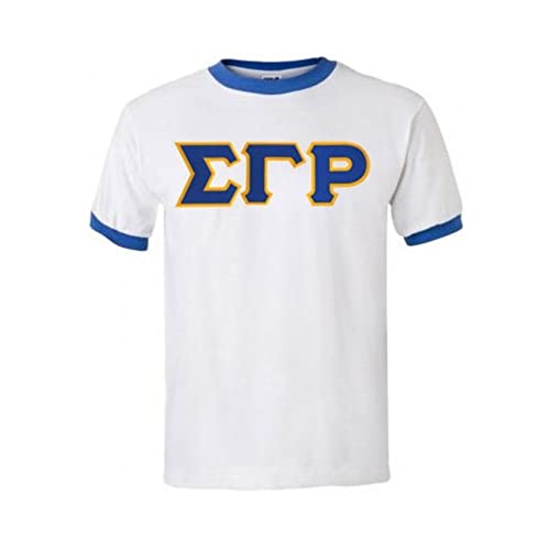 Sigma Gamma Rho Lettered Ringer Shirt X-Large White with Royal Blue