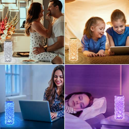 ZCWZMW Crystal Lamp Rechargeable Crystal Table Lamp with Touch Control Crystal Rose Lamp, 16 Colors Changing Lamp Night Light Rose Diamond Table Lamp for Nightstand, Living Room, Bedroom, Party