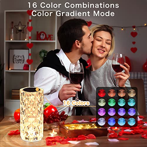 ZCWZMW Crystal Lamp Rechargeable Crystal Table Lamp with Touch Control Crystal Rose Lamp, 16 Colors Changing Lamp Night Light Rose Diamond Table Lamp for Nightstand, Living Room, Bedroom, Party