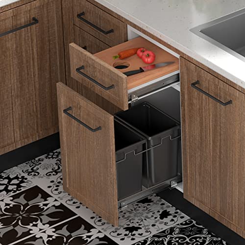 Coralov Pull Out Trash Can Under Cabinet Kitchen 16 Gallon/64 Qt. Dual Trash Bins Suit for Minumum 18 inch Wide Cabinet Slide Out Cabinet Trash Can - Grey