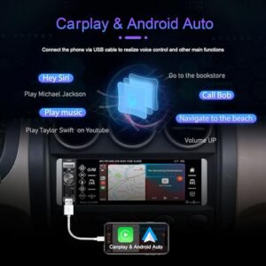 Single Din Car Stereo Compatible with Apple Carplay & Android Auto, METEESER 5.1 Inch Bluetooth Backup Camera, Touch Screen Radio Support FM/Mirror Link/SWC/USB/DVR/AUX-in