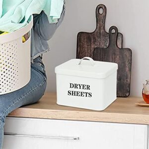 Xbopetda Dryer Sheets Holder for Organization and Storage, Modern Farmhouse Metal Laundry Dryer Sheet Dispenser, Dryer Sheet Container with Lid for Laundry Room Decor-White