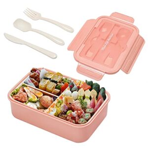 tggdgg bento boxes for adults - 1400 ml bento lunch box for kids children with spoon & fork, lunch containers durable with compartments sauce container for on-the-go meal, food-safe materials (pink)