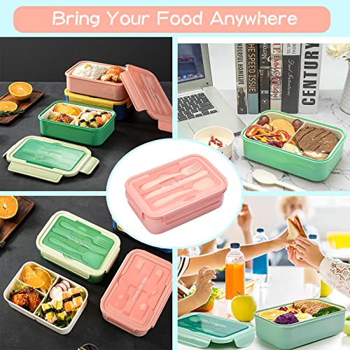 TGGDGG Bento Boxes for Adults - 1400 ML Bento Lunch Box for Kids Children with Spoon & Fork, Lunch Containers Durable with Compartments Sauce Container for On-the-Go Meal, Food-Safe Materials (Pink)