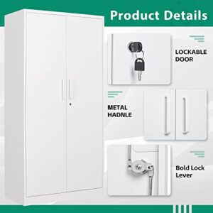 Letaya Metal Storage Cabinets Locker with Lock Door, 72'' Clothing Coat Steel Storage Freestanding Wardrobe for Office, Home, School, Employee,Gym,Fire Department (White)