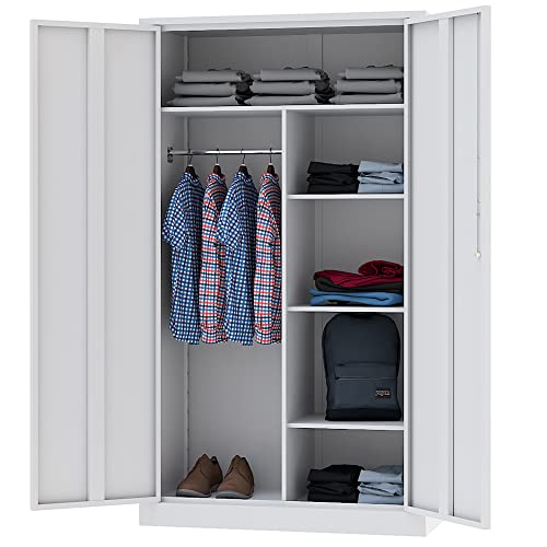 Letaya Metal Storage Cabinets Locker with Lock Door, 72'' Clothing Coat Steel Storage Freestanding Wardrobe for Office, Home, School, Employee,Gym,Fire Department (White)