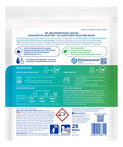 Dr. Beckmann Magic Leaves Universal Detergent Sheets, Pre-Dosed and Water-Soluble Wash Sheets, Space-Saving and Easy to Use