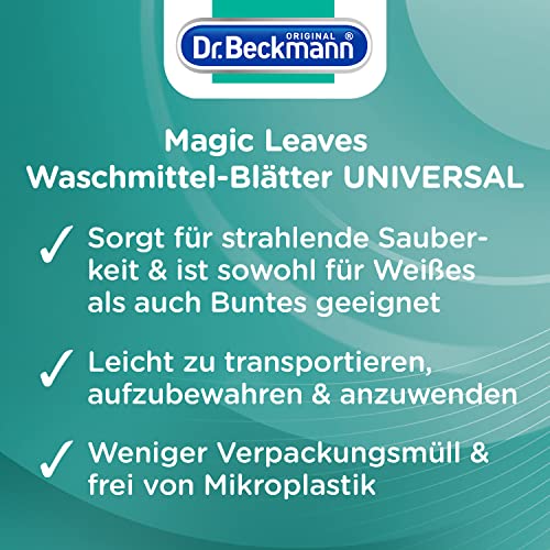 Dr. Beckmann Magic Leaves Universal Detergent Sheets, Pre-Dosed and Water-Soluble Wash Sheets, Space-Saving and Easy to Use