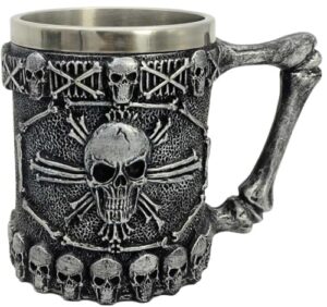 classic stainless steel reusable insulated viking skull cups novelty coffee mugs for women and beer mug for men 14oz with handles for tea milk coffee drinking &halloween bar drinkware gift,party cup