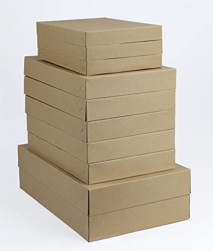 All Day Gifts 10 Assorted Kraft Gift Boxes with Lids - Thick Heavy Duty Kraft Apparel Boxes