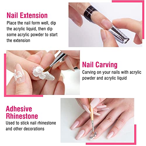 Acrylic Nail Kit Acrylic Powder and Liquid Set, Monomer Liquid Set with Nail Brush, Pink White Clear Nail Powder Kit for Acrylic Nails Extension Beginner Set