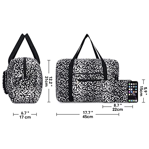 For Spirit Airlines Personal Item Bag 18x14x8 Foldable Travel Duffel Bag Tote Carry on Luggage for Women and Men (Black Leopard)