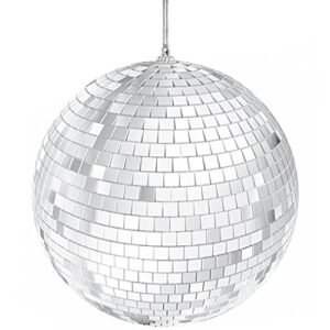 mirror disco ball with attached string for hanging ring, reflects light, party favor, 5" (single)