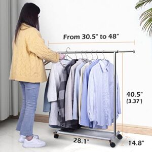 MISSLO Short Clothing Racks for Hanging Clothes with Bottom Shelves and Wheels Heavy Duty Rolling Clothes Rack Kids Clothing Rack for Adult Coat, Closet, Wardrobe